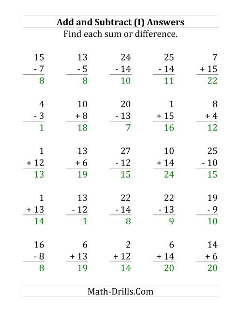 The Adding and Subtracting with Facts From 1 to 15 (I) Math Worksheet Page 2