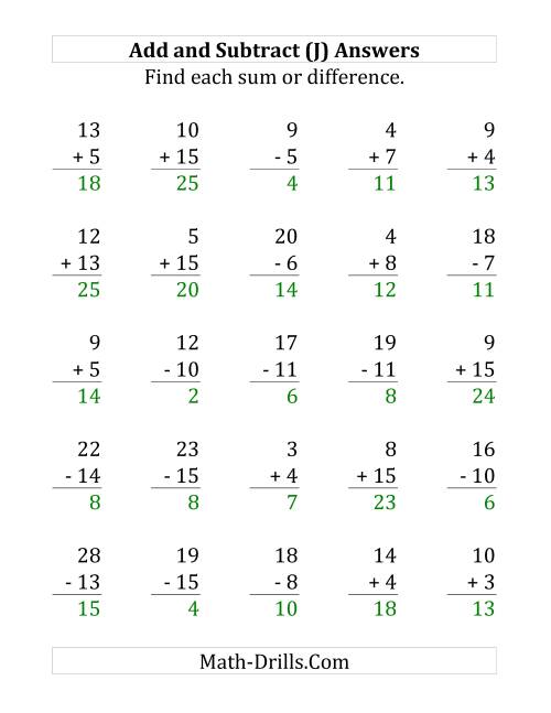 The Adding and Subtracting with Facts From 1 to 15 (J) Math Worksheet Page 2