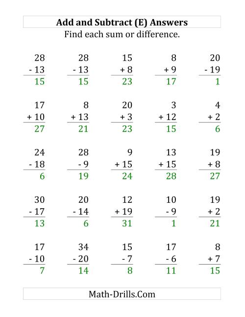 The Adding and Subtracting with Facts From 1 to 20 (E) Math Worksheet Page 2
