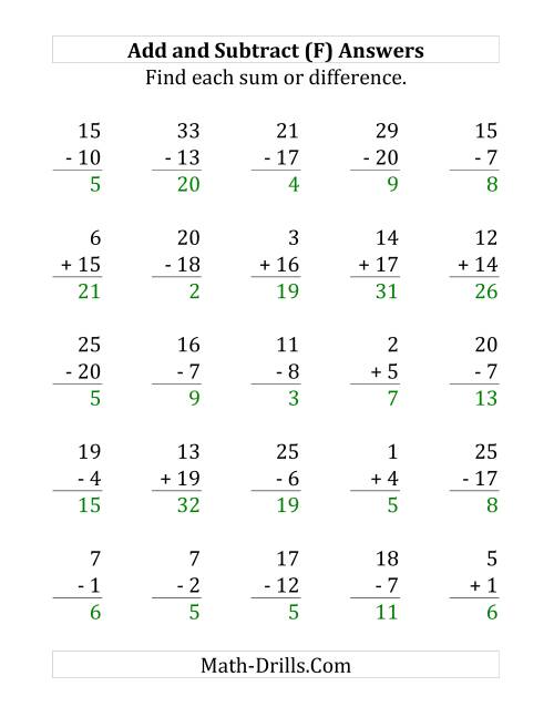 The Adding and Subtracting with Facts From 1 to 20 (F) Math Worksheet Page 2