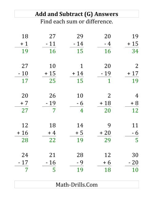 The Adding and Subtracting with Facts From 1 to 20 (G) Math Worksheet Page 2