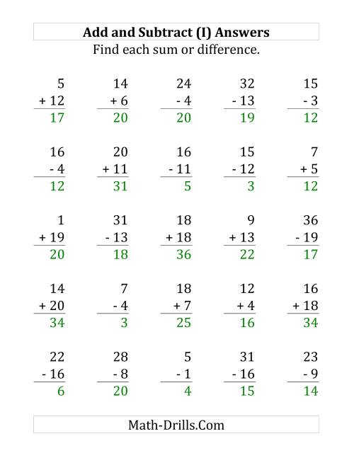 The Adding and Subtracting with Facts From 1 to 20 (I) Math Worksheet Page 2