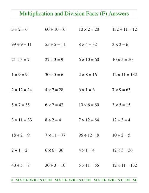 The Multiplying and Dividing Facts to 144 (F) Math Worksheet Page 2