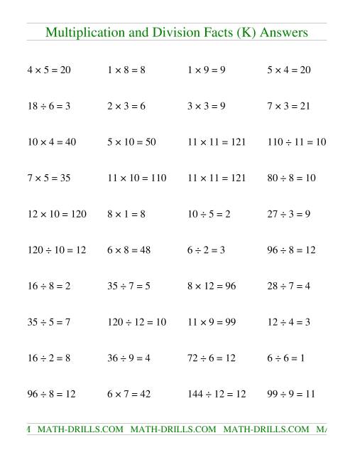 The Multiplying and Dividing Facts to 144 (K) Math Worksheet Page 2