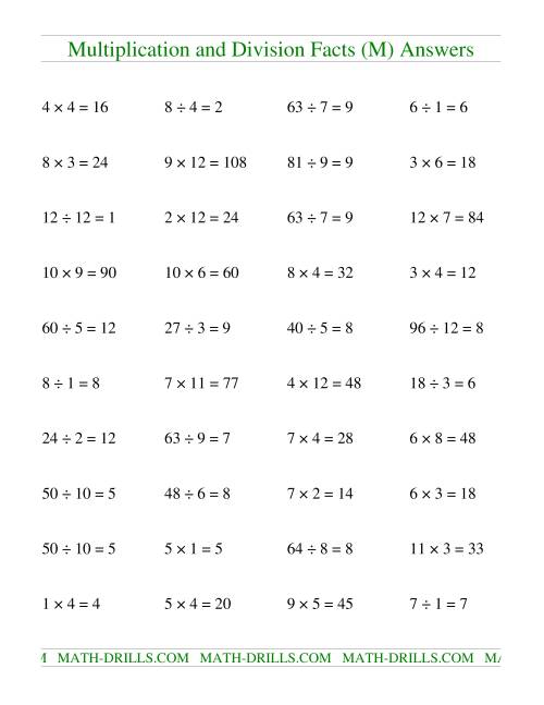 The Multiplying and Dividing Facts to 144 (M) Math Worksheet Page 2