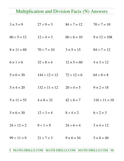 The Multiplying and Dividing Facts to 144 (N) Math Worksheet Page 2