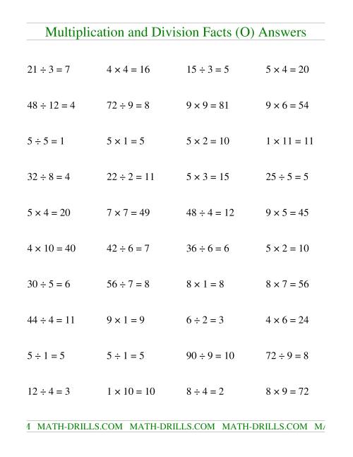 The Multiplying and Dividing Facts to 144 (O) Math Worksheet Page 2