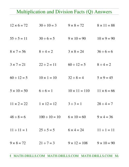 The Multiplying and Dividing Facts to 144 (Q) Math Worksheet Page 2