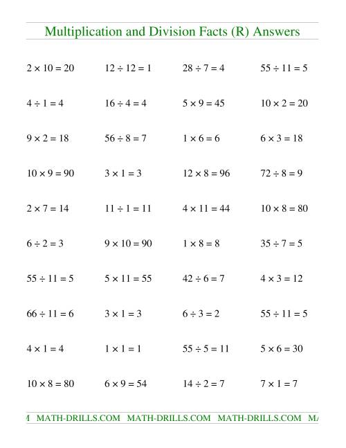 The Multiplying and Dividing Facts to 144 (R) Math Worksheet Page 2
