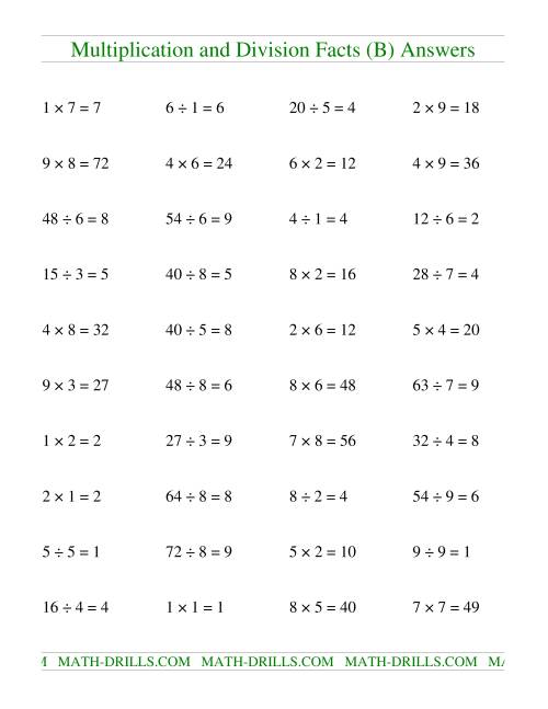 The Multiplying and Dividing Facts to 81 (B) Math Worksheet Page 2