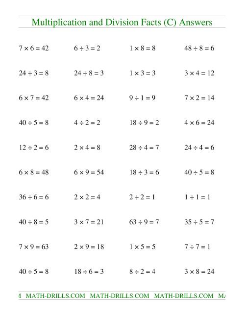 The Multiplying and Dividing Facts to 81 (C) Math Worksheet Page 2