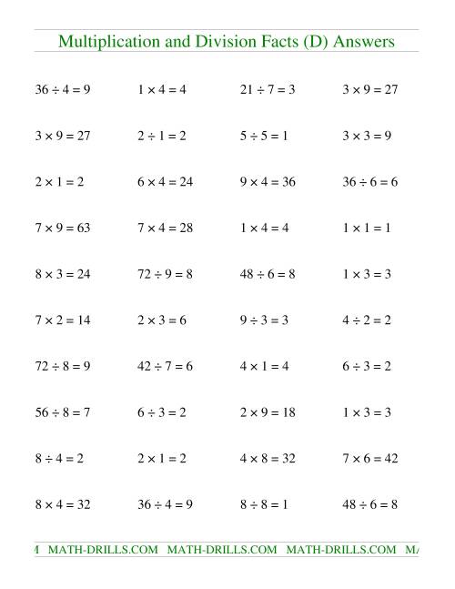 The Multiplying and Dividing Facts to 81 (D) Math Worksheet Page 2