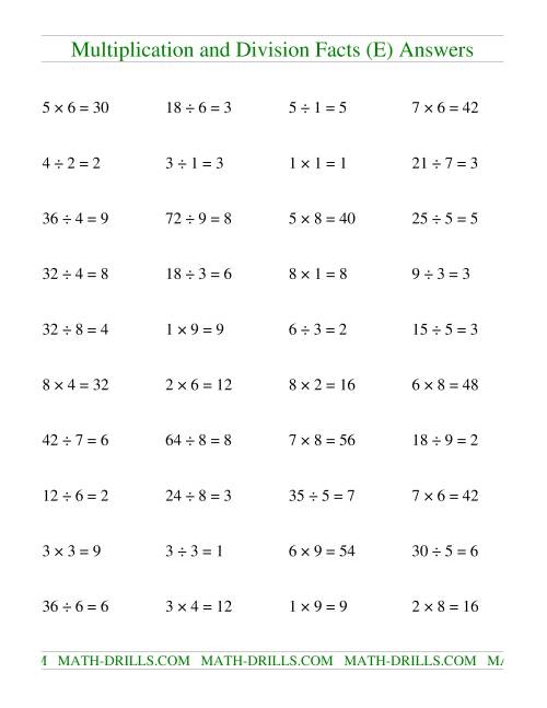 The Multiplying and Dividing Facts to 81 (E) Math Worksheet Page 2