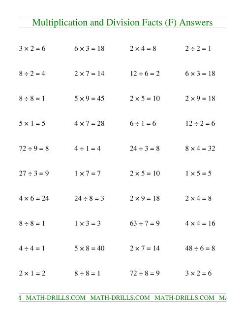 The Multiplying and Dividing Facts to 81 (F) Math Worksheet Page 2