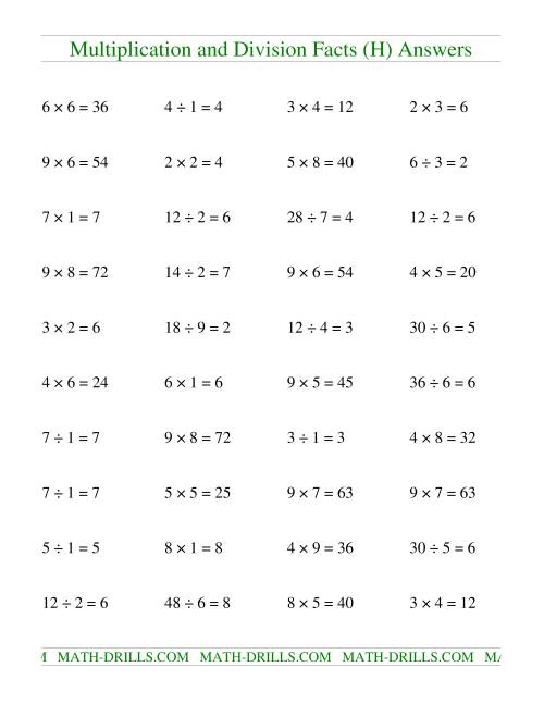 The Multiplying and Dividing Facts to 81 (H) Math Worksheet Page 2