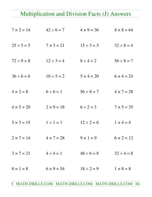 The Multiplying and Dividing Facts to 81 (J) Math Worksheet Page 2