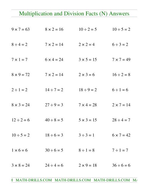 The Multiplying and Dividing Facts to 81 (N) Math Worksheet Page 2