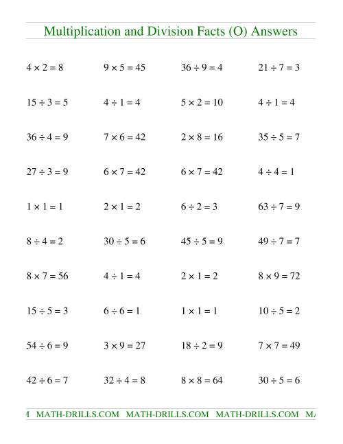 The Multiplying and Dividing Facts to 81 (O) Math Worksheet Page 2