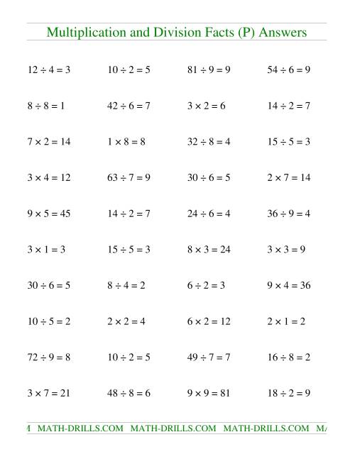 The Multiplying and Dividing Facts to 81 (P) Math Worksheet Page 2