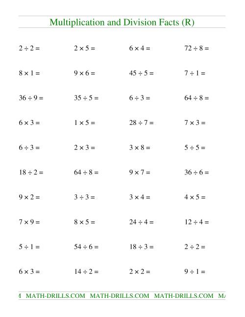 The Multiplying and Dividing Facts to 81 (R) Math Worksheet