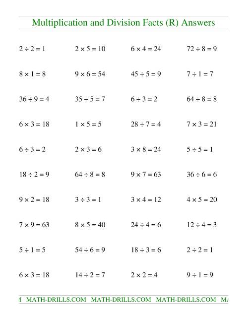The Multiplying and Dividing Facts to 81 (R) Math Worksheet Page 2