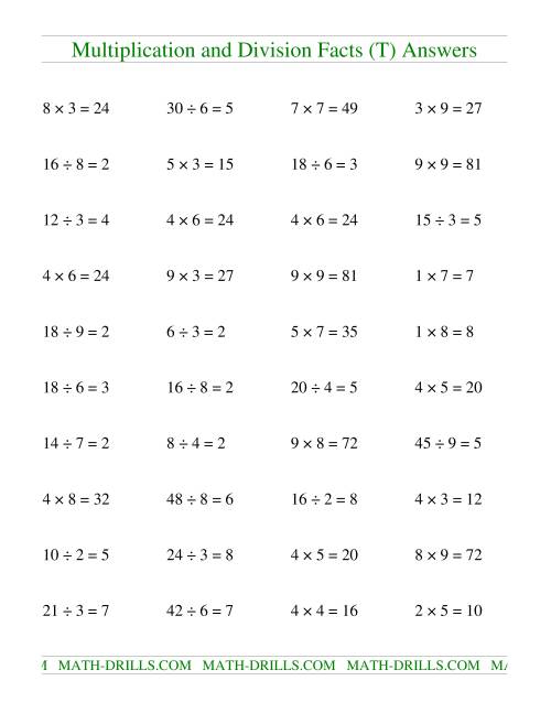 The Multiplying and Dividing Facts to 81 (T) Math Worksheet Page 2