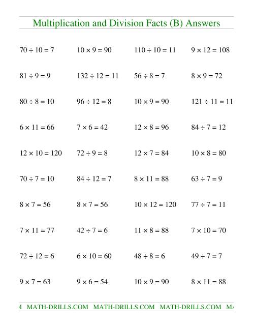 The Multiplying and Dividing Facts from 36 to 144 (B) Math Worksheet Page 2