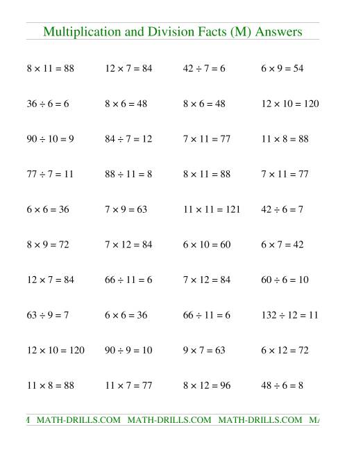The Multiplying and Dividing Facts from 36 to 144 (M) Math Worksheet Page 2