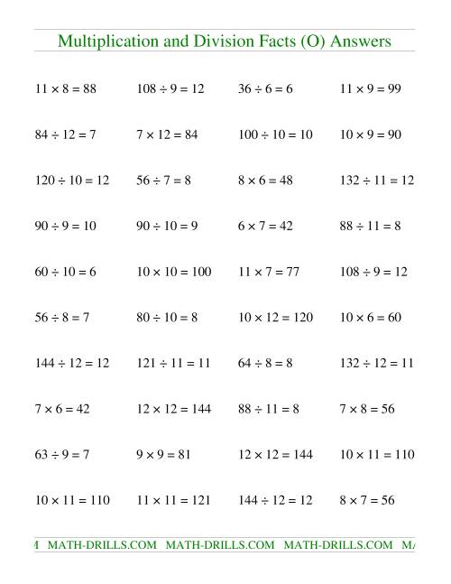 The Multiplying and Dividing Facts from 36 to 144 (O) Math Worksheet Page 2