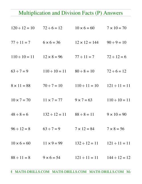 The Multiplying and Dividing Facts from 36 to 144 (P) Math Worksheet Page 2