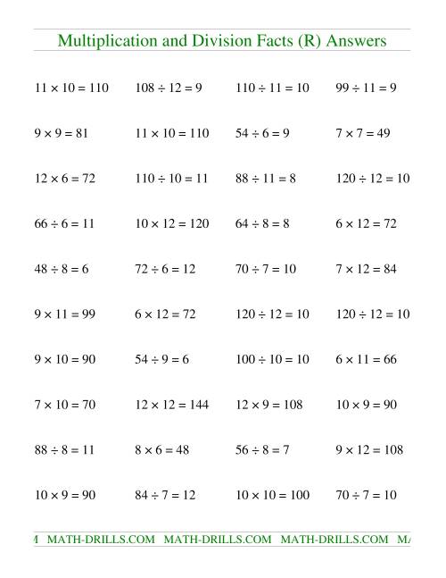The Multiplying and Dividing Facts from 36 to 144 (R) Math Worksheet Page 2