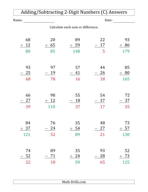The 2-Digit Plus/Minus 2-Digit Addition and Subtraction with SOME Regrouping (C) Math Worksheet Page 2