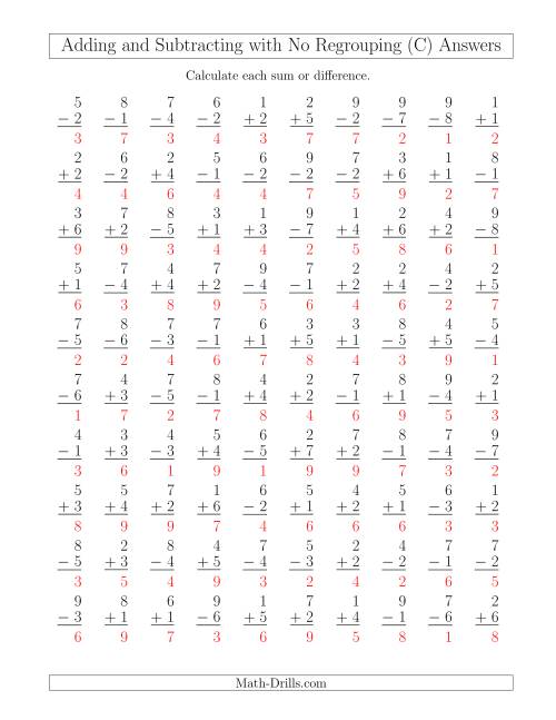 The Mixed Addition and Subtraction of Single-Digit Numbers with No Regrouping (C) Math Worksheet Page 2