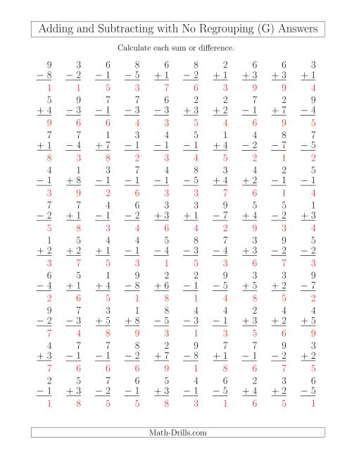 The Mixed Addition and Subtraction of Single-Digit Numbers with No Regrouping (G) Math Worksheet Page 2