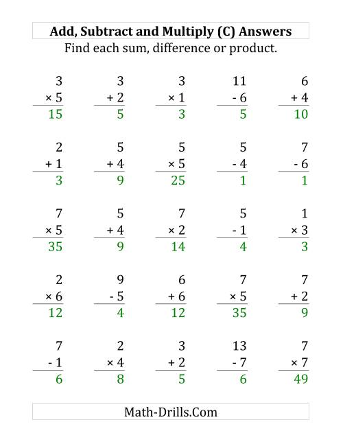 The Adding, Subtracting and Multiplying with Facts From 1 to 7 (C) Math Worksheet Page 2