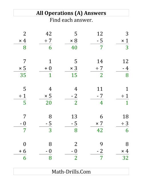 The All Operations with Facts From 0 to 9 (A) Math Worksheet Page 2