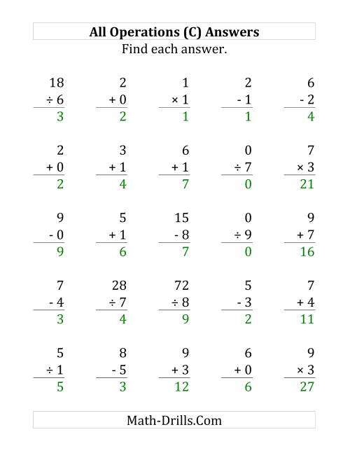 The All Operations with Facts From 0 to 9 (C) Math Worksheet Page 2