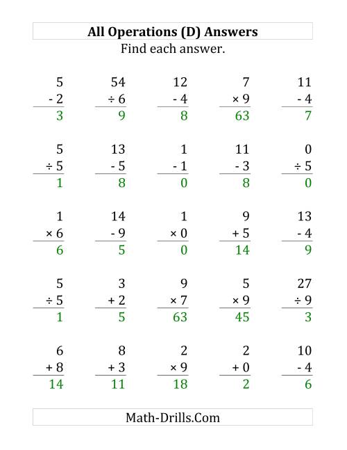 The All Operations with Facts From 0 to 9 (D) Math Worksheet Page 2