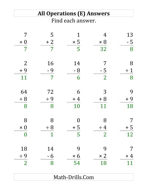The All Operations with Facts From 0 to 9 (E) Math Worksheet Page 2