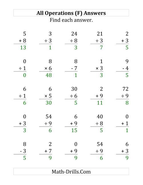 The All Operations with Facts From 0 to 9 (F) Math Worksheet Page 2