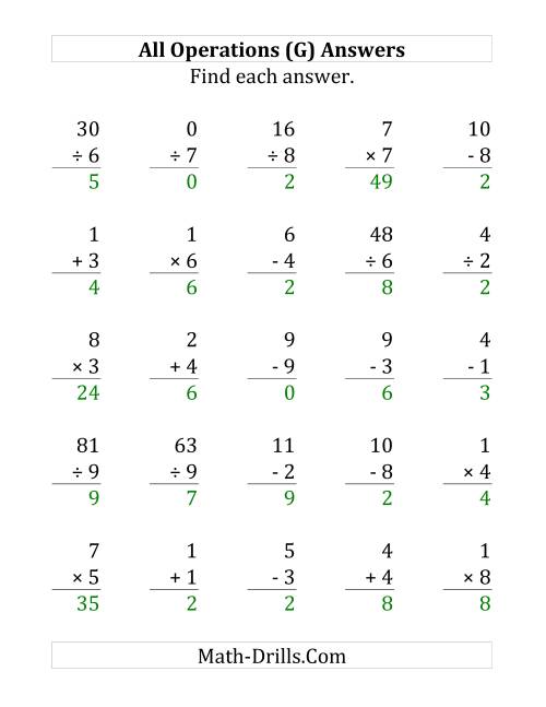 The All Operations with Facts From 0 to 9 (G) Math Worksheet Page 2