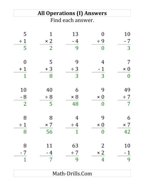 The All Operations with Facts From 0 to 9 (I) Math Worksheet Page 2