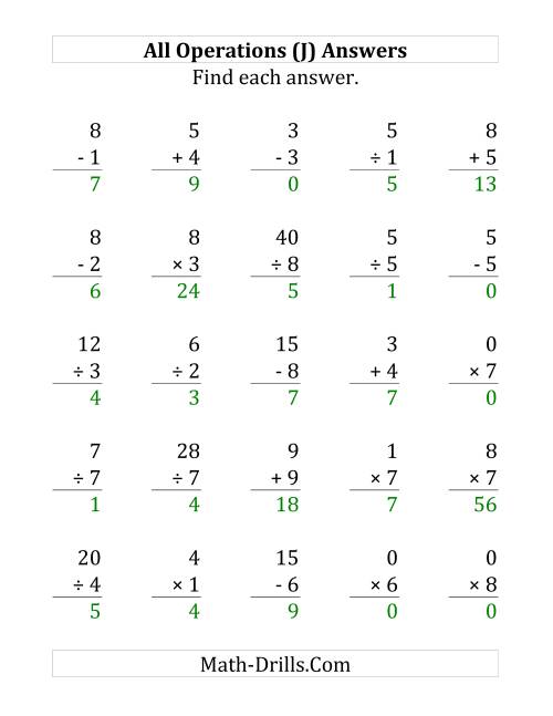 The All Operations with Facts From 0 to 9 (J) Math Worksheet Page 2