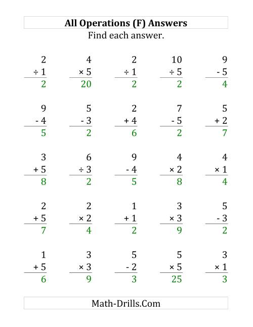 The All Operations with Facts From 1 to 5 (F) Math Worksheet Page 2