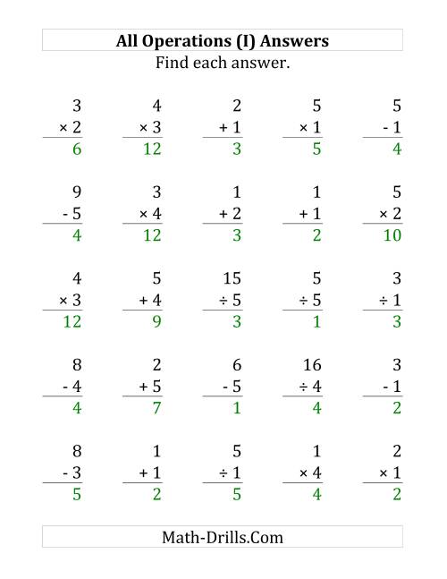The All Operations with Facts From 1 to 5 (I) Math Worksheet Page 2