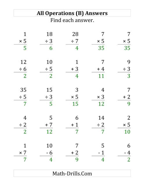 The All Operations with Facts From 1 to 7 (B) Math Worksheet Page 2