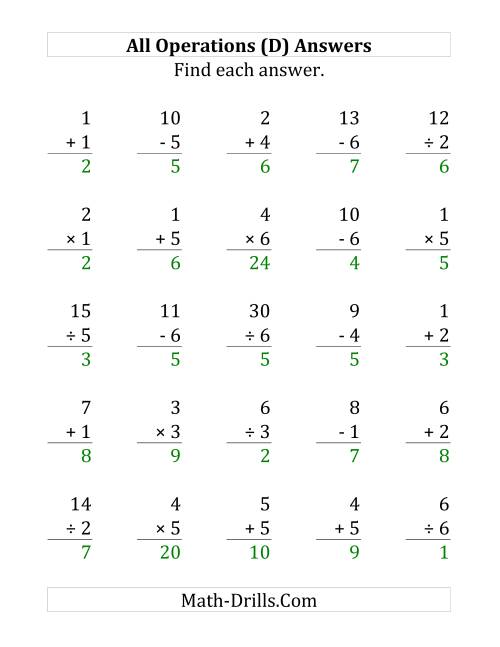 The All Operations with Facts From 1 to 7 (D) Math Worksheet Page 2