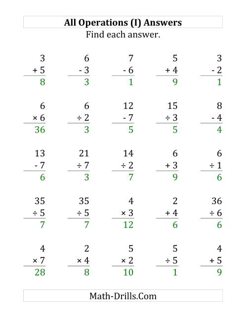The All Operations with Facts From 1 to 7 (I) Math Worksheet Page 2