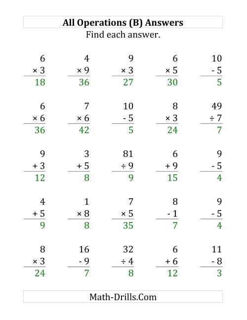 The All Operations with Facts From 1 to 9 (B) Math Worksheet Page 2