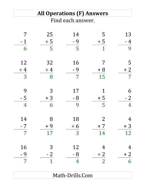 The All Operations with Facts From 1 to 9 (F) Math Worksheet Page 2